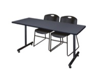 72" x 24" Kobe Training Table - Grey & 2 Zeng Stack Chairs - Black