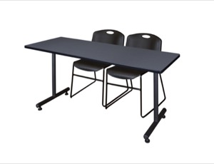 72" x 24" Kobe Training Table - Grey & 2 Zeng Stack Chairs - Black