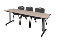 84" x 24" Kobe Training Table - Beige & 3 'M' Stack Chairs - Black