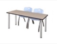60" x 24" Kee Training Table - Beige/ Chrome & 2 'M' Stack Chairs - Grey