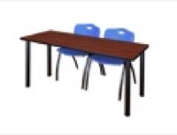 60" x 24" Kee Training Table - Cherry/ Black & 2 'M' Stack Chairs - Blue