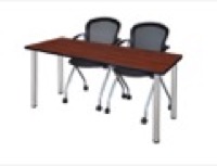 60" x 24" Kee Training Table - Cherry/Chrome and 2 Cadence Nesting Chairs