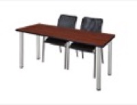 60" x 24" Kee Training Table - Cherry/ Chrome & 2 Mario Stack Chairs - Black