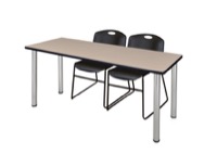 66" x 24" Kee Training Table - Beige/ Chrome & 2 Zeng Stack Chairs - Black