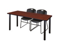 66" x 24" Kee Training Table - Cherry/ Black & 2 Zeng Stack Chairs - Black