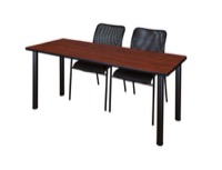 66" x 24" Kee Training Table - Cherry/ Black & 2 Mario Stack Chairs - Black