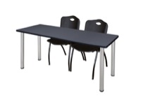 66" x 24" Kee Training Table - Grey/ Chrome & 2 'M' Stack Chairs - Black