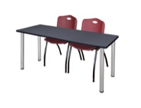 66" x 24" Kee Training Table - Grey/ Chrome & 2 'M' Stack Chairs - Burgundy