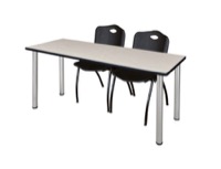 66" x 24" Kee Training Table - Maple/ Chrome & 2 'M' Stack Chairs - Black