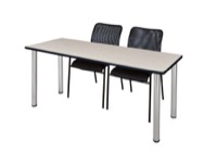 66" x 24" Kee Training Table - Maple/ Chrome & 2 Mario Stack Chairs - Black