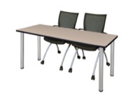 72" x 24" Kee Training Table - Beige/ Chrome & 2 Apprentice Chairs - Black