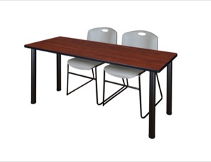 72" x 24" Kee Training Table - Cherry/ Black & 2 Zeng Stack Chairs - Grey