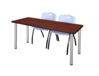 72" x 24" Kee Training Table - Cherry/ Chrome & 2 'M' Stack Chairs - Grey