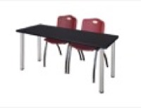 72" x 24" Kee Training Table - Mocha Walnut/ Chrome & 2 'M' Stack Chairs - Burgundy