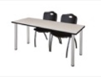 72" x 24" Kee Training Table - Maple/ Chrome & 2 'M' Stack Chairs - Black