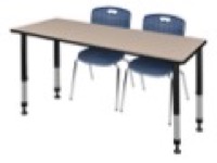 Kee 72" x 30" Height Adjustable Classroom Table  - Beige & 2 Andy 18-in Stack Chairs - Navy Blue 