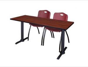 Cain 66" x 24" Training Table - Cherry & 2 'M' Stack Chairs - Burgundy