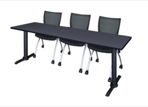 Cain 84" x 24" Training Table - Grey & 3 Apprentice Chairs - Black